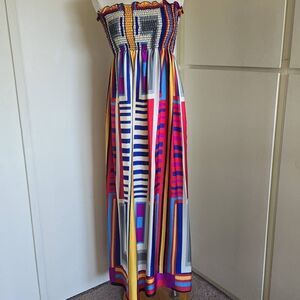Rubber Ducky Productions, Inc. Vtg. Strapless Sundress,Geometric Prt.,L, EUC